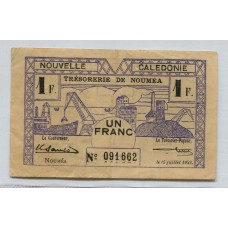 SEGUNDA GUERRA MUNDIAL FRANCIA LIBRE NUEVA CALEDONIA 1942 1 FRANCO BILLETE EN MUY BUEN ESTADO RARISIMO Y CON MUY BAJA BASE !!